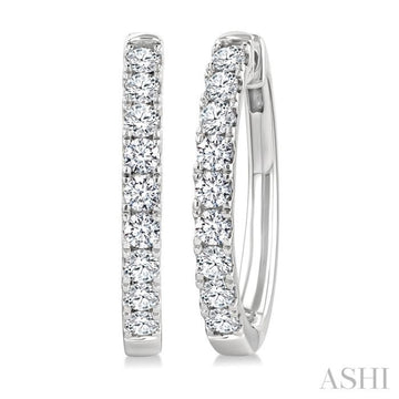 1 Ctw Round Cut Diamond Hoop Earrings in 14K White gold